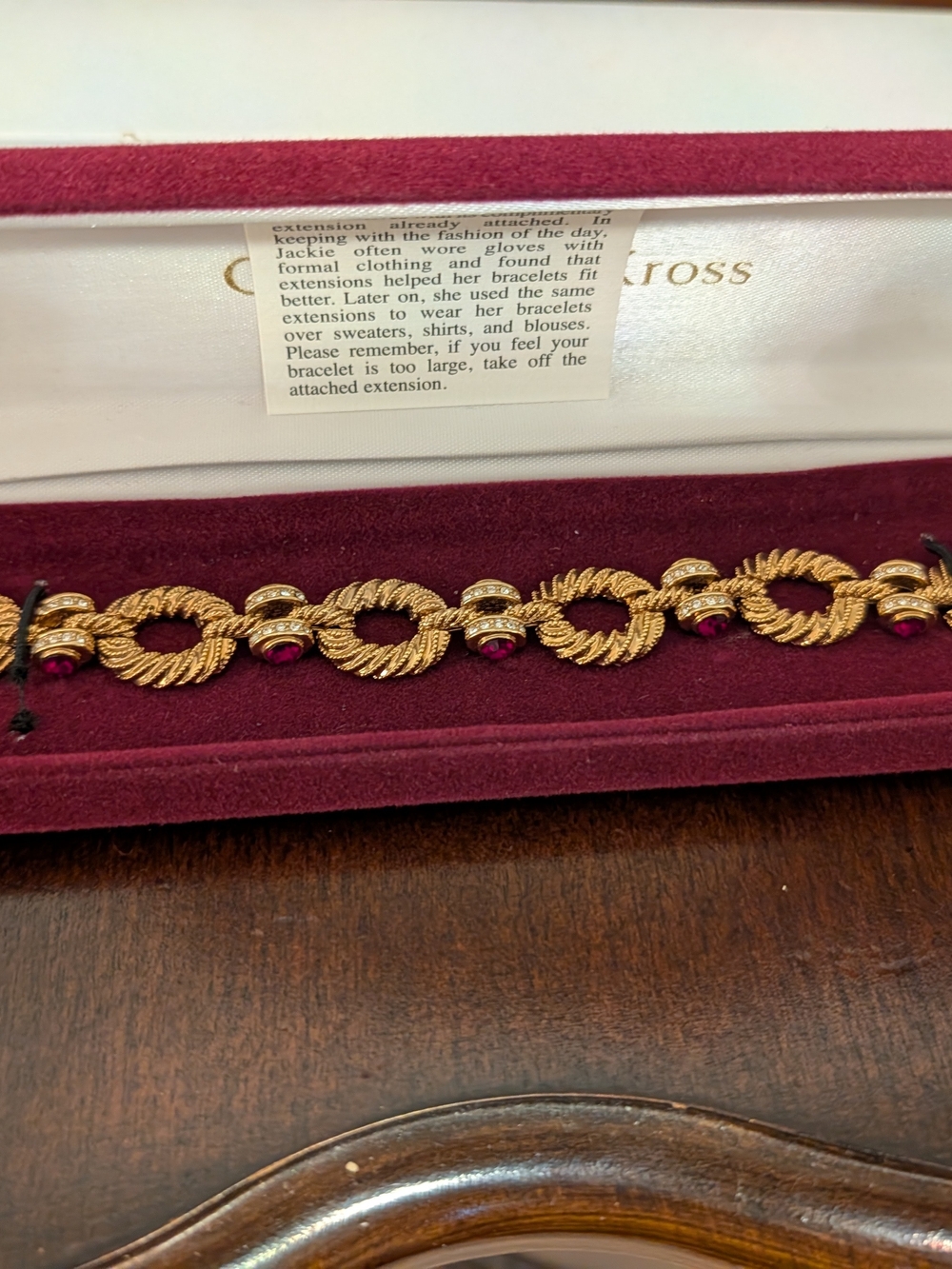 Gold Rope-Link Bracelet with Pink Stone Accents